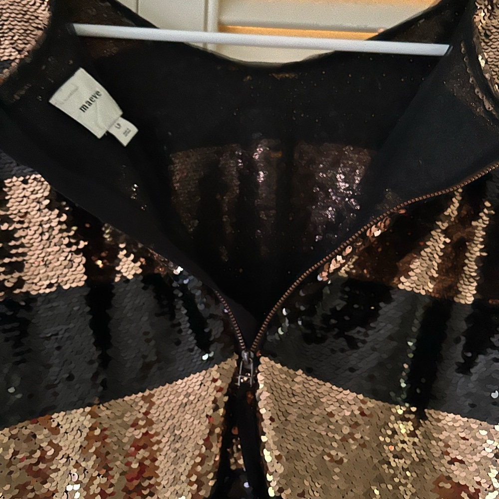 Anthropologie Maeve Black and Gold Sequin Top, Size Petite Large - Picture 7 of 8